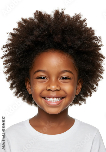 Portrait of a Smiling Little African Boy with Afro Hair on Transparent Background