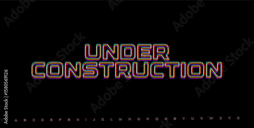UNDER CONSTRUCTION glitch alert. RGB cyberpunk-style phrase for web update, tech development, or temporary UI notice. Vector illustration.