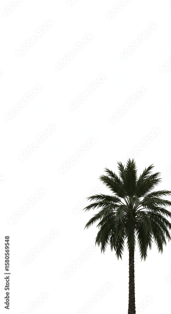 Fototapeta premium Palm tree with no demographic details in a natural setting. Isolated single palm tree with a clear white background. Tropical palm tree. Use for nature/travel themes -