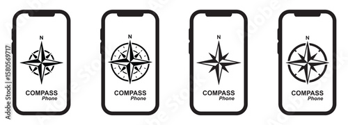 Phone compass navigation set icon, vector illustration