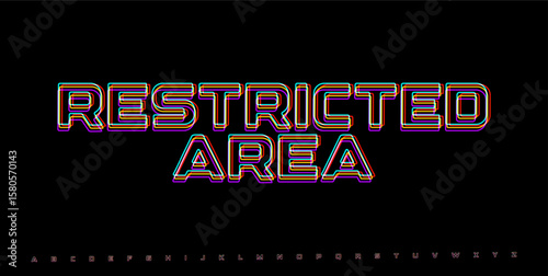 RESTRICTED AREA cyberpunk glitch text. RGB neon alert headline for tech security interface, surveillance warning, or hacker access denial. Vector illustration.