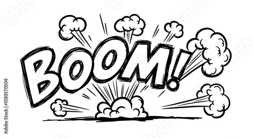 Line speed cartoon effect, boom explosive motion text element set. Comic boom burst, explosive smoke cartoon vector icon. Hand drawn sketch doodle action effect drawing. Vector illustration
