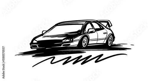 Car sketch brush hand drawn speed movement. Hand drawn doodle car, vehicle brush stroke ink style. Simple abstract transportation silhouette vector set for speed black paint art. Vector illustration