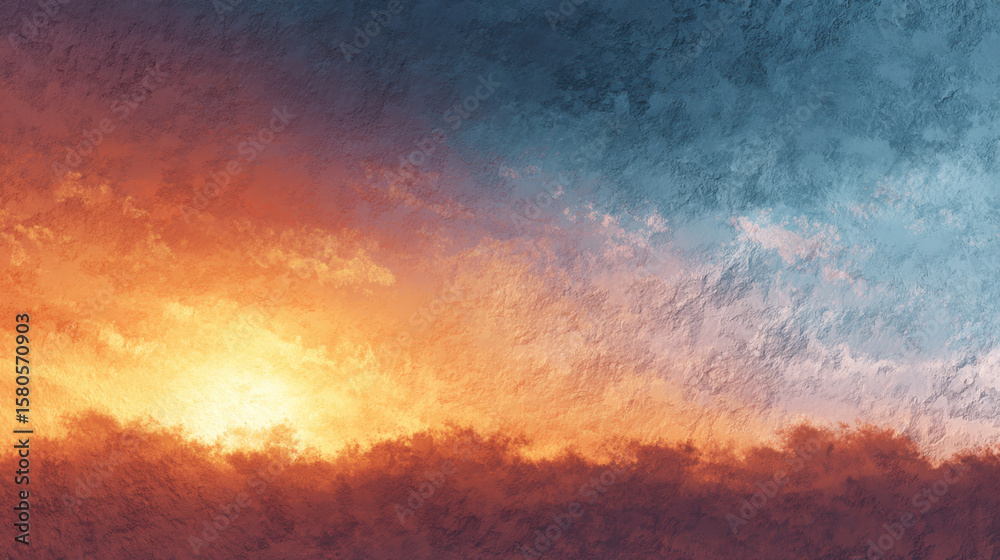 Fototapeta premium Dramatic Sunset Landscape with Orange and Blue Hues