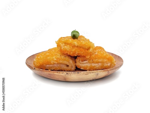 Risoles or Indonesian food made from minced chicken and vegetables and rolled into bread crumbs and fried