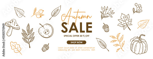 Hand draw autumn collection. Leaves, berries, pumpkin. Crayon drawing style, autumn design