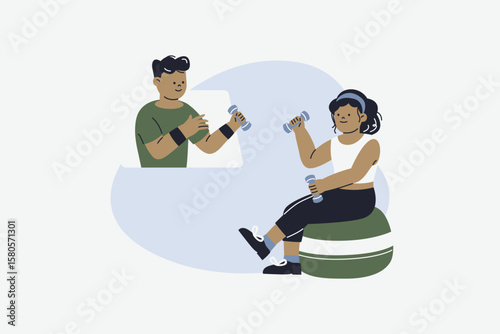 Online Fitness Trainer Guiding Home Workout Session Vector