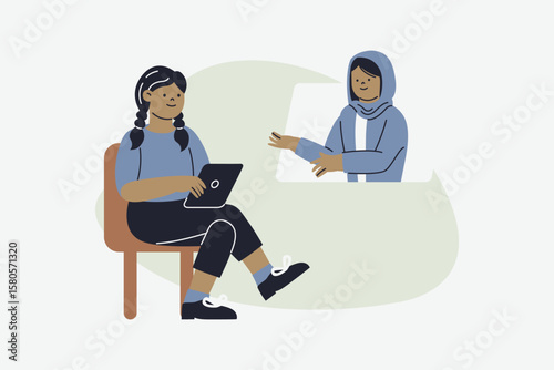 Female Online Consultant Conducting Virtual Meeting with Client Vector