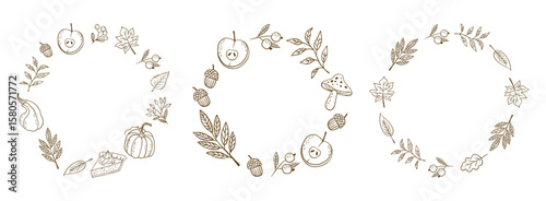 Hand draw autumn collection. Leaves, berries, pumpkin. Crayon drawing style, autumn design