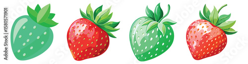Delicious fresh strawberries design set for healthy eating concept vector illustration
