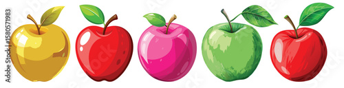 Colorful apples assortment fresh fruit set isolated on white background vector illustration
