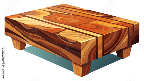 Modern wooden block coffee table with natural wood grain and rustic finish for living room interior design furniture decor element .Very beautiful  White background