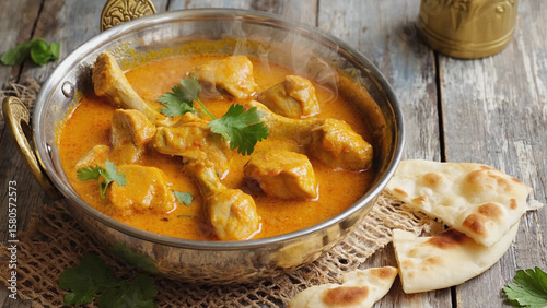 Hot butter chicken bowl garnished with coriander leaves
