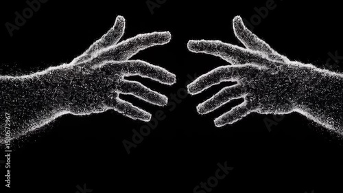 Two hands reaching out towards each other against a black background, symbolizing connection