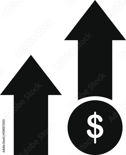 Profit growthline vector icon, in silhouette style.
