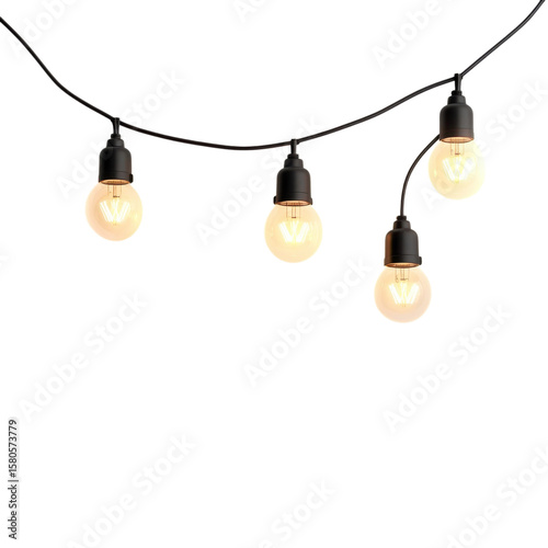 String of glowing bulbs on transparent Background