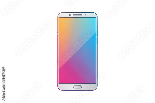 A modern white smartphone with a colorful gradient screen, isolated on a plain transparent background