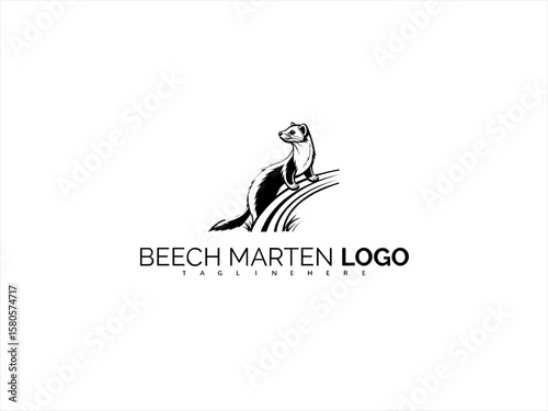 Minimalist Wildlife Logo Featuring Beech Marten in Clean Line Art. Stylish Monochrome Vector for Outdoor Clothing, Animal Projects, and Eco Brands.

