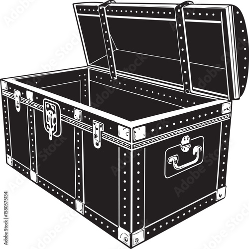 Antique trunk open black vector silhouette storage luggage