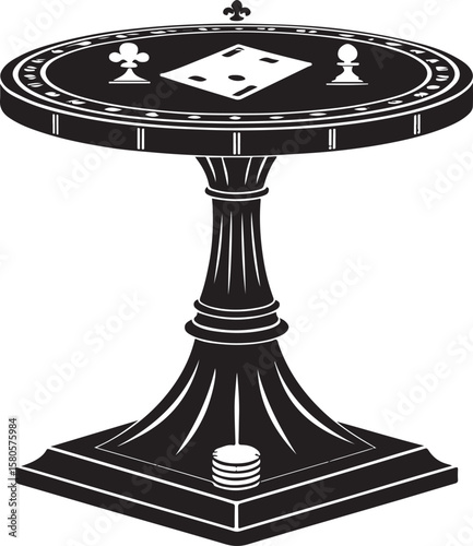 Black casino table with card symbols and pawn black and white vector