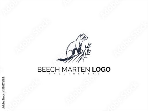 Refined Beech Marten Line Art Logo in Monochrome Vector. Elegant Design for Outdoor Clothing, Wildlife Campaigns, and Ethical Product Identity.

