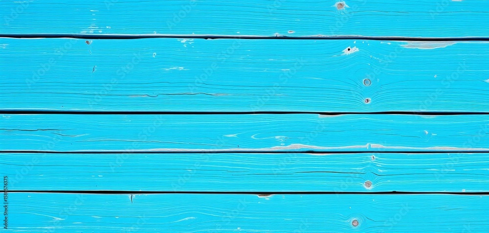 Naklejka premium Distressed blue-painted wood planks, showing grain and texture, blue wood, sea