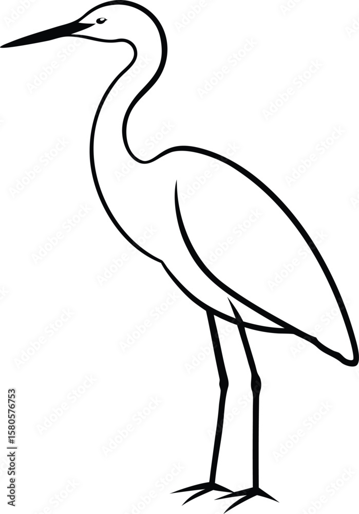 Obraz premium An egret bird line art vector illustration.