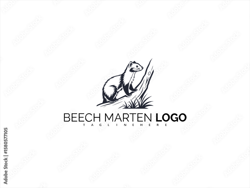 Fototapeta premium Elegant Beech Marten Line Art Logo for Branding Projects. Monochrome Wildlife Illustration for Eco Merchandise, Nature Product Labels, and Animal Logos.