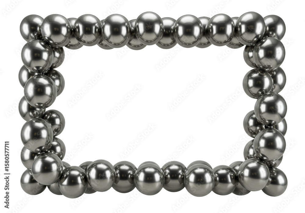 Obraz premium Silver Ball Border Frame Metal Ornaments Design Element Transparent