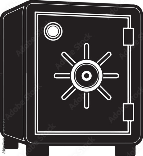 Black safe with white dial and circular lock security vault