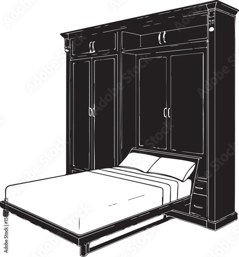 Black silhouette of a murphy bed with cabinetry wall bed furniture