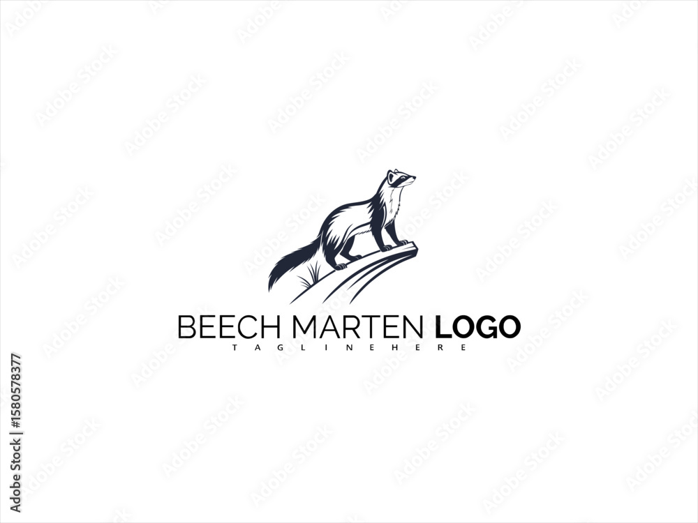 Fototapeta premium Elegant Beech Marten Logo Design in Black and White. Perfect for Wildlife Branding, Nature-Inspired Businesses, Conservation Projects, and Outdoor Product Identity Concepts.