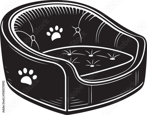 Black upholstered pet bed with paw print detail furniture white