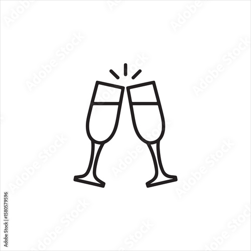 Champagne Glasses Icon – Clinking Flutes Celebration Line Art Symbol