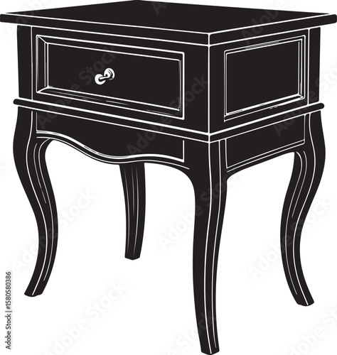 Elegant black bedside table with drawer and curved legs nightstand furniture