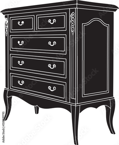 Ornate black dresser silhouette with curved legs and decorative handles furniture white