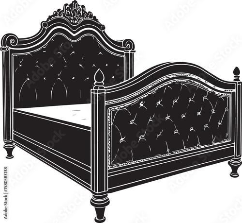 Ornate tufted bed frame with decorative headboard and footboard furniture interior