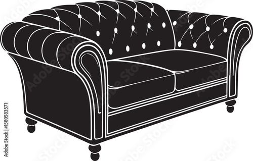 Tufted chesterfield loveseat black and white vector sofa furniture
