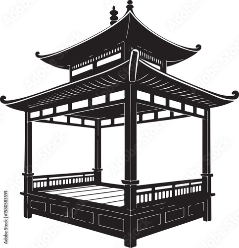 Traditional Asian Pavilion Black Vector Icon pagoda asian architecture