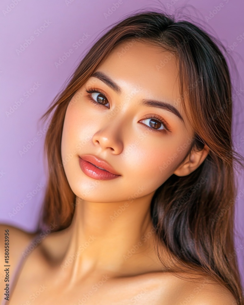 Obraz premium Closeup of a Filipina woman receiving blackhead mask flawless skin natural beauty expression clean isolated on a pastel background premium skincare and beauty portrait