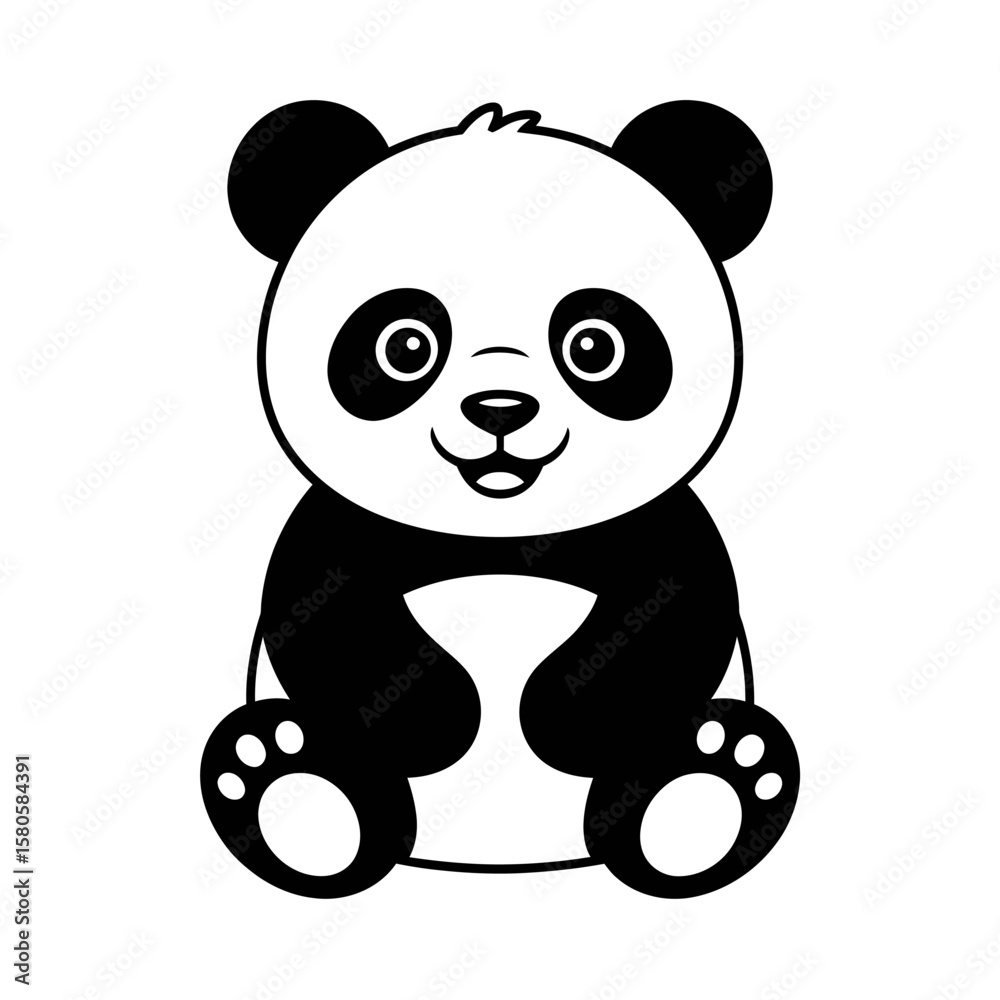 Fototapeta premium Cute Panda Cartoon Character Sticker Pack in Flat Vector Style