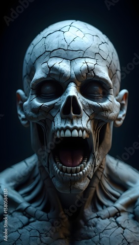 Creepy cracked skull face horror halloween spooky scary monster dark art illustration