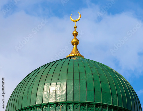 Majestic Mosque Dome: Golden Architecture & Islamic Art, Serene Spiritual Symbol for Prayer & Cultural Heritage

