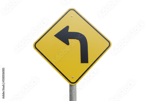 Free Download Yellow Left Turn Road Sign Isolated on Transparent Background Png - GFXLoad
