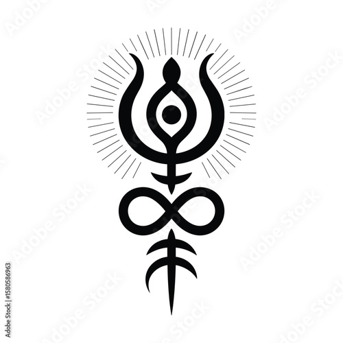 Abstract black and white geometric symbol representing spirituality and infinite existence