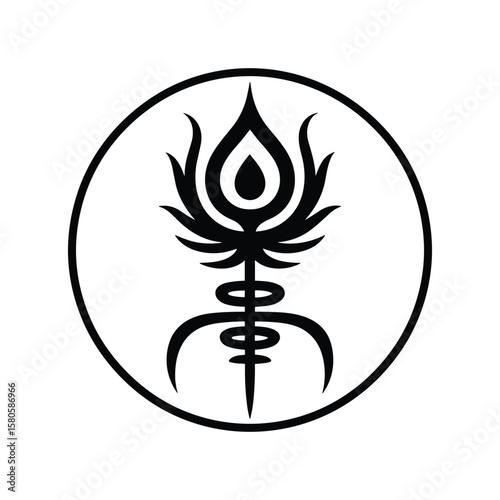 Elegant black and white symbol of sacred geometry and spiritual enlightenment encased in a circle