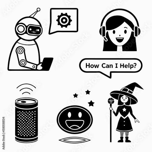 robotic assistant troubleshooting interaction illustrating user-requested help through voice and gesture commands