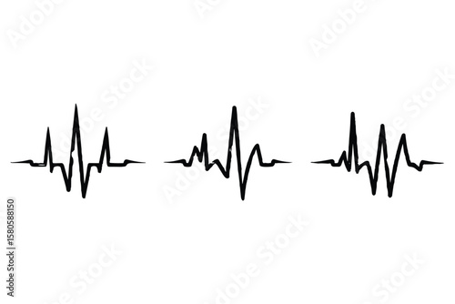 heartbeat line silhouette illustration in black, featuring ECG or EKG monitor design