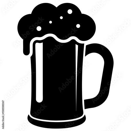 Isolated beer mug full of foam silhouette vector illustration