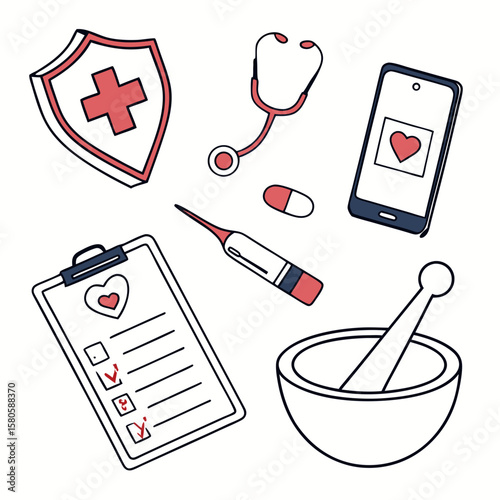 Comprehensive Medical Equipment and Healthcare Technology Set with Digital Health Devices and Traditional Tools